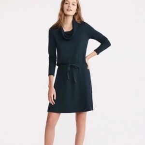 Lou & Grey For Loft Side Blend Cowl Neck Drawstring Sweater Dress Women XL Green
